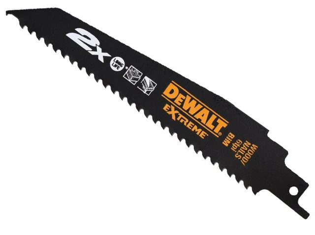 Dewalt Power Tools 2X Life Wood & Nail Reciprocating Blade 228mm x 6 TPI Pack of 5