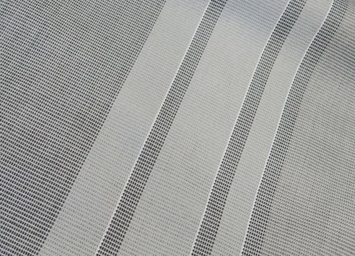 Close-up of Milenco Carpetina Classic grey groundsheet fabric showing woven guideline stripes