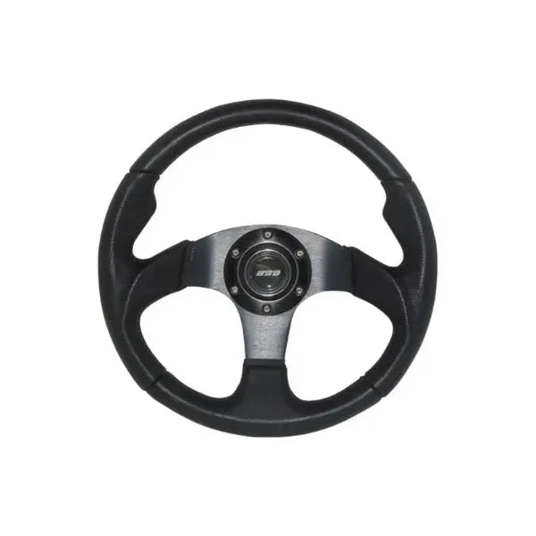 Mountney 'M' Range 320mm 3 Spoke Semi-Dished Black Leather Steering Wheel With Black Centre Mountney Classic - Mountney Classic