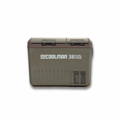 myCOOLMAN 38 Dual Zone fridge freezer, front view with both lids closed
