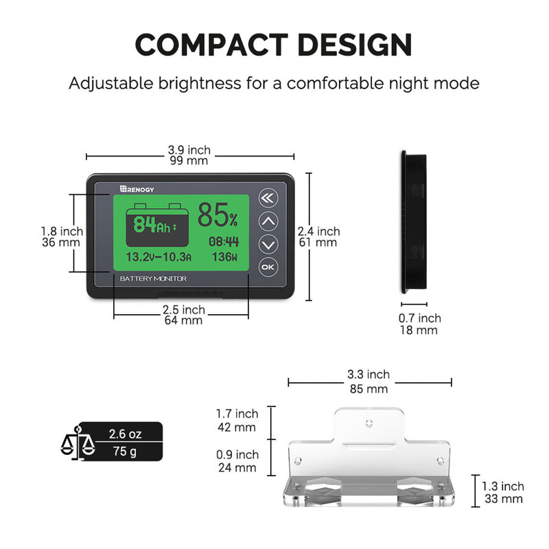 Renogy 500A Battery Monitor with Shunt/Sampler (Coulomb meter) Dyna-mo Solar - Dynamic Drive