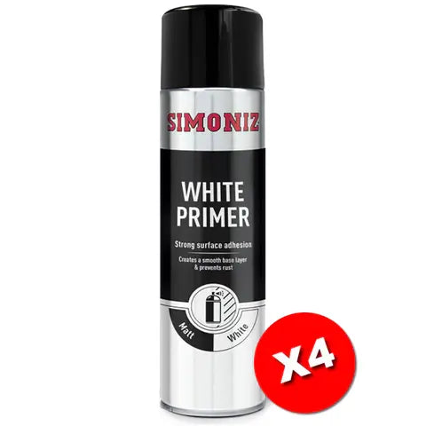 4x Simoniz Large White Primer Acrylic Aerosol Car Spray Paint 500ml SIMP12D Simoniz - Dynamic Drive