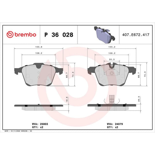 Brembo 4 x Front Brake Pad Set fits Jaguar F-Type 2012-2017 2.0 3.0 5.0