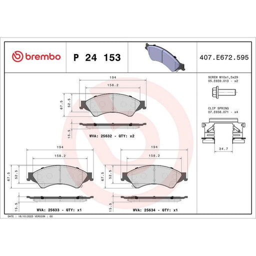 Brembo 4 x Front Brake Pad Set fits Ford Ranger 2011 on 2.2 2.5 3.2