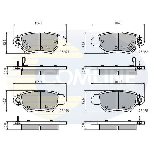 Comline 4 x Rear Brake Pad Set fits Opel Astra G 1998-2005 1.4 1.6 1.7 1.8