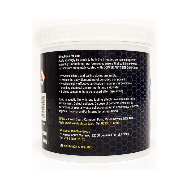 NAPA Car Brake Calipers Pads Discs Squeal Anti Seize Copper Grease 500g Tub NAPA - Dynamic Drive