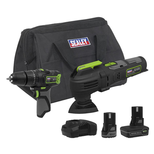 2 x SV10.8 Series Cordless Combi Drill & Multi-Tool Kit 10.8V - 2 Batteries Sealey - Dynamic Drive