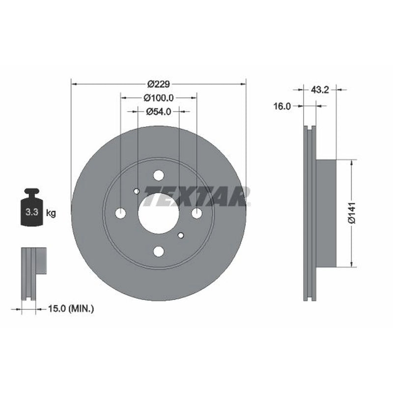 Textar 2 x Internally Vented Brake Discs 92113200