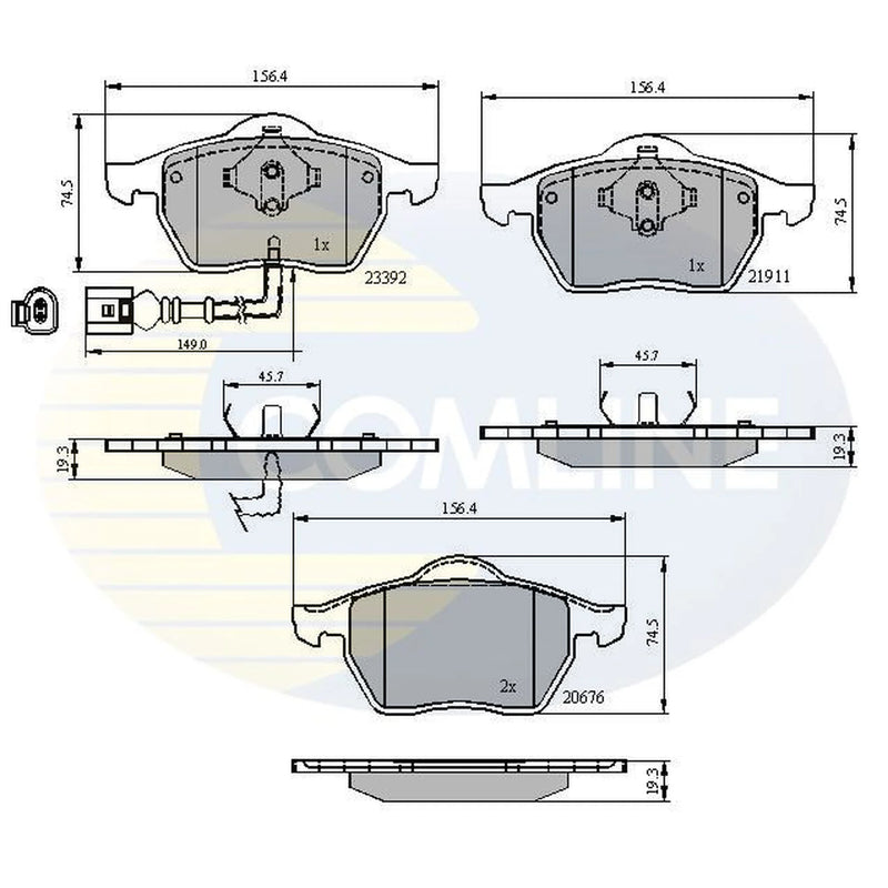 Comline 4 x Front Brake Pad Set fits Audi A3 1996-2003 1.8 1.9