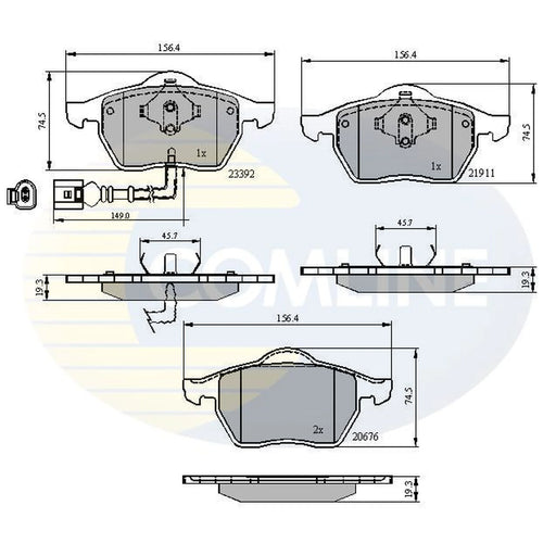 Comline 4 x Front Brake Pad Set fits Audi A3 1996-2003 1.8 1.9