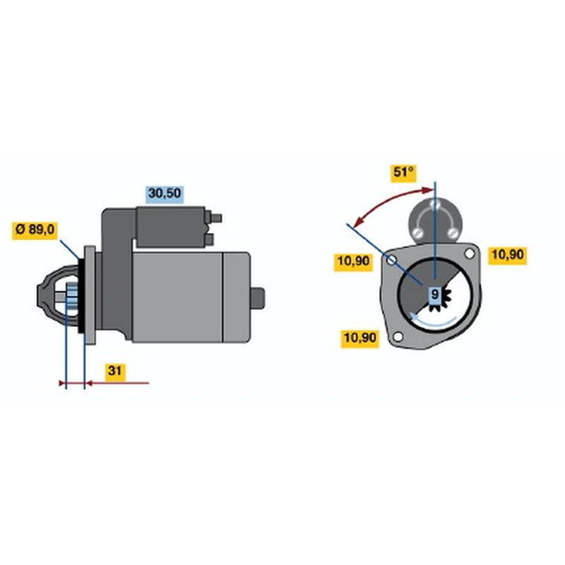 Bosch Starter Motor 12V 3kW 9 Teeth