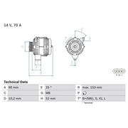 Bosch Car Alternator 12V 0 986 040 531