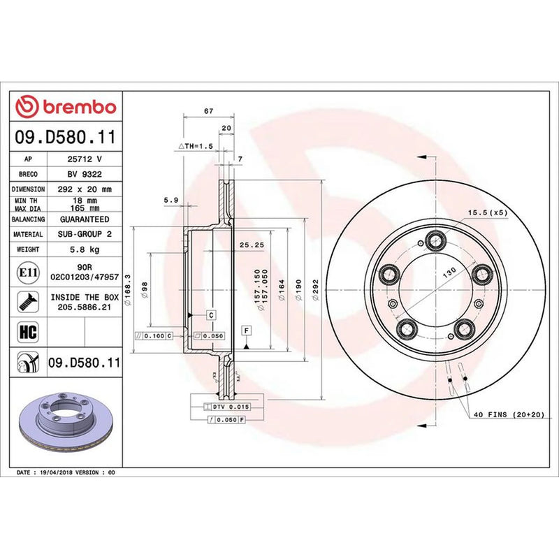 Brembo 2 x Brake Discs fits Porsche Boxster 1996-2002 2.5 2.7 3.2