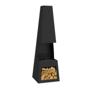 Dellonda Outdoor Chiminea Fireplace Fire Pit Heater Firewood Storage Black Steel Dellonda  - Dynamic Drive