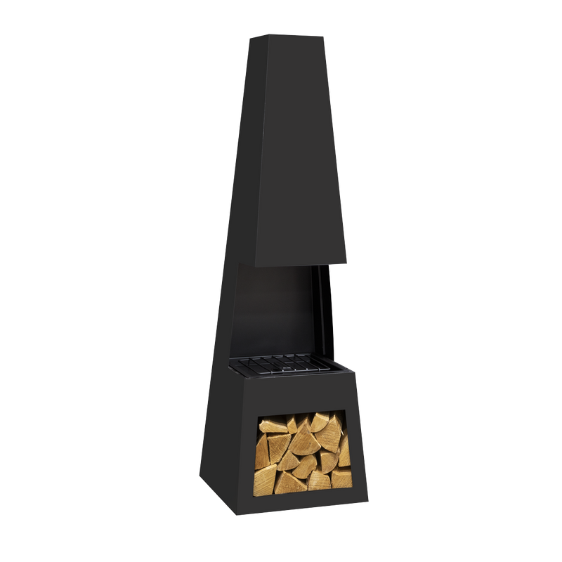 Dellonda Outdoor Chiminea Fireplace Fire Pit Heater Firewood Storage Black Steel Dellonda  - Dynamic Drive