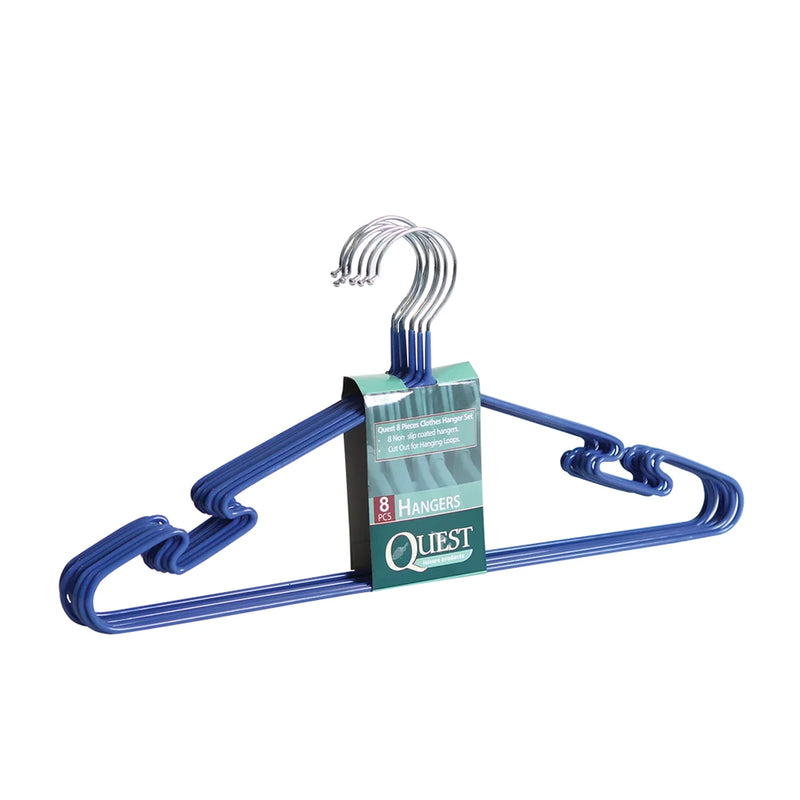 Quest Non-Slip Clothes Hangers Pack of 8 - Lightweight & Durable