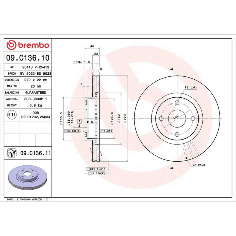 Brembo 2 x Internally Vented Brake Discs fits Mazda MX-5 1998-2005 1.6 1.8