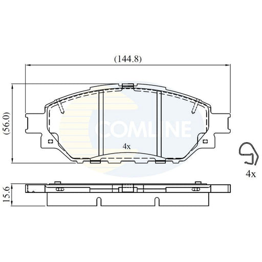 Comline 4 x Front Brake Pad Set fits Toyota Hilux VIII Pickup 2015-2021 2.4 2.8