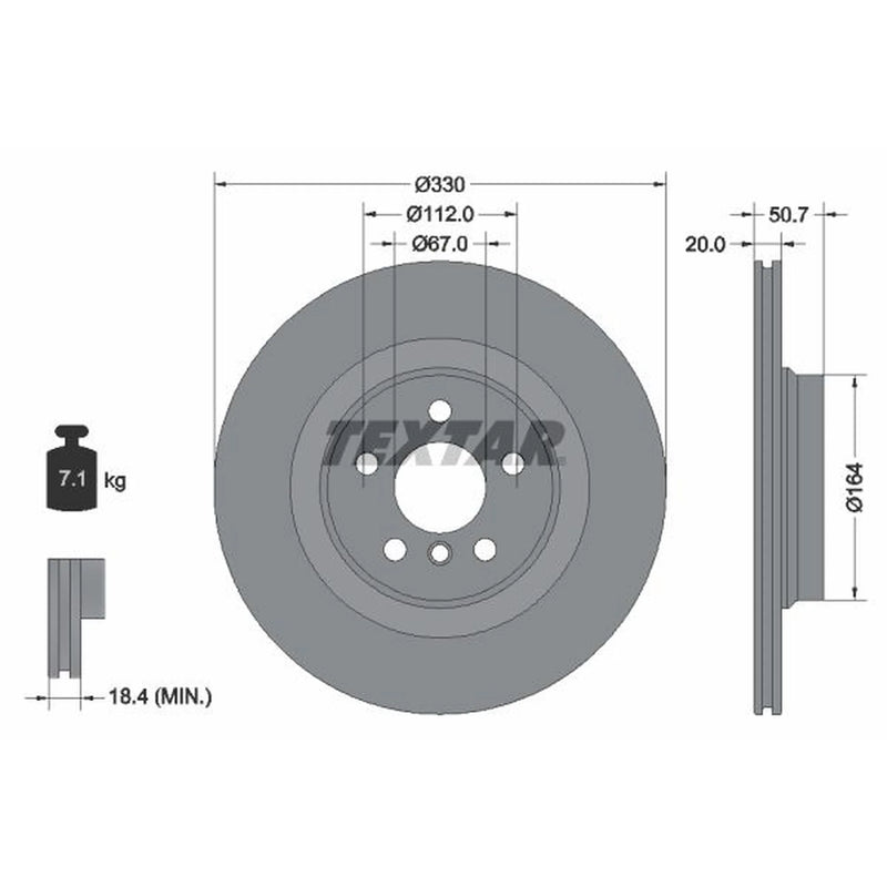 Textar 2 x Vented Rear Brake Discs 92306805-x2