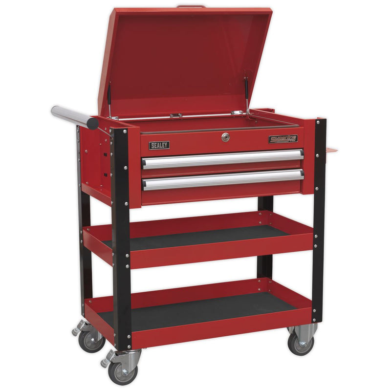 Sealey HD Mobile Tool & Parts Trolley 2 Drawer & Locking Top - Red AP760M Sealey  - Dynamic Drive