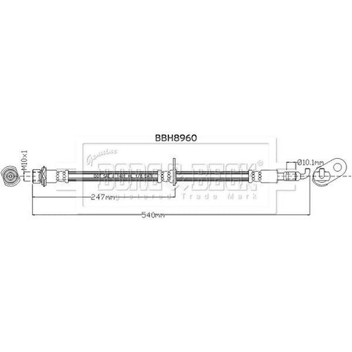 Borg & Beck Brake Hydraulic Hose Line Rear Left BBH8960