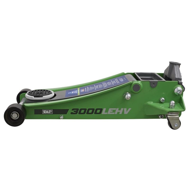 Sealey Low Profile Trolley Jack with Rocket Lift 3 Tonne - Green 3000LEHV Sealey - Dynamic Drive