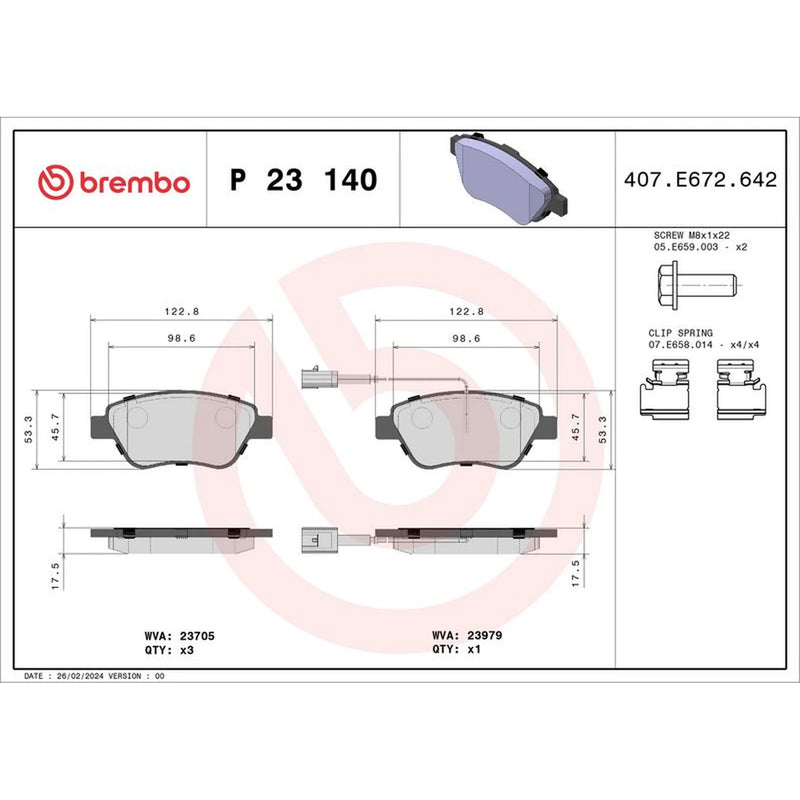 Brembo 4 x Front Brake Pad Set fits Citroën Nemo 2009 on 1.4