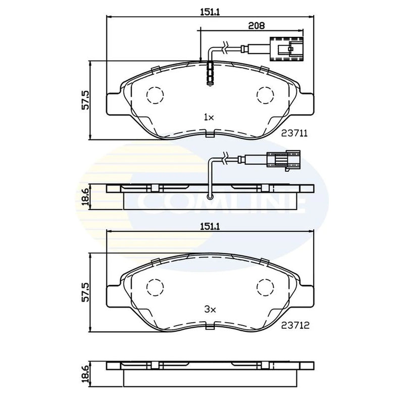 Comline 4 x Front Brake Pad Set fits Alfa Romeo Mito 2008-2018 1.3 1.4 1.6