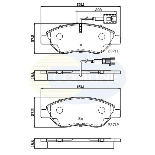 Comline 4 x Front Brake Pad Set fits Alfa Romeo Mito 2008-2018 1.3 1.4 1.6