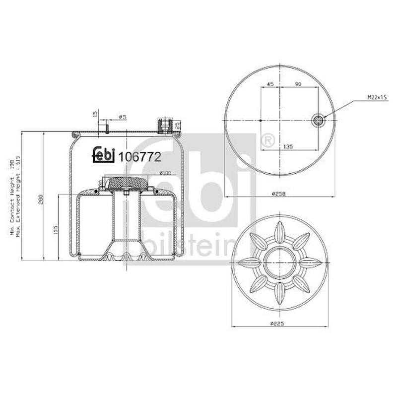 Febi Air Suspension Bellow 226mm Rear 106772