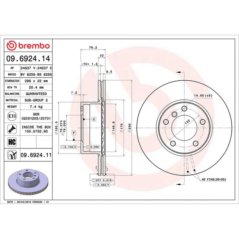 Brembo Front Brake Internally Vented Discs & Pads fits BMW 5 1995-2004