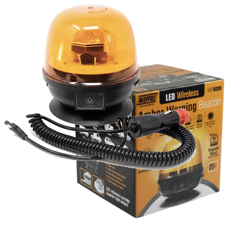 Wireless Rechargeable LED Amber Warning Beacon Light 12/24V, IP67 - MP4099 Town Tools - Dynamic Drive