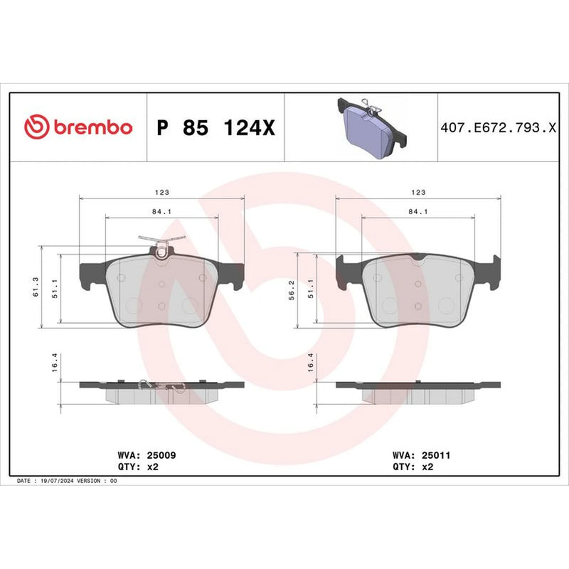 Brembo 4 x Rear Brake Pad Set fits Audi A3 2012-2020 1.0 1.2 1.4 1.5 1.6 1.8