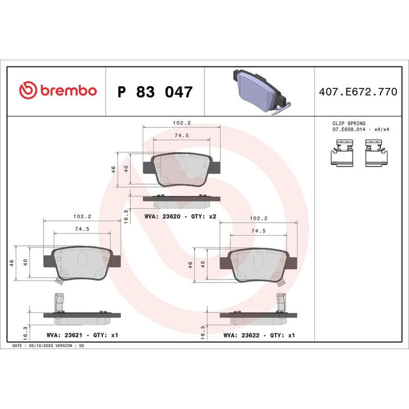 Brembo 4 x Rear Brake Pad Set fits Toyota Alphard / Vellfire 2008-2014 2.4 3.5