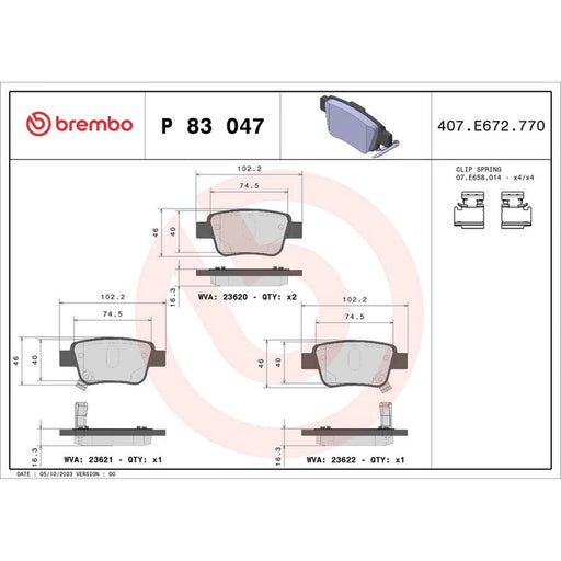 Brembo 4 x Rear Brake Pad Set fits Toyota Alphard / Vellfire 2008-2014 2.4 3.5