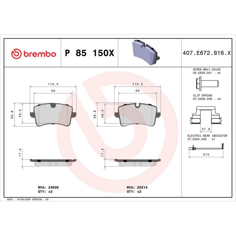 Brembo 4 x Rear Brake Pad Set fits Audi A6 Allroad C7 2012-2018 3.0