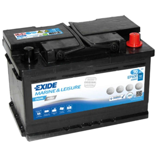Exide EP600 12V Dual AGM Battery 70Ah (Low Box) Exide - NN4 Online