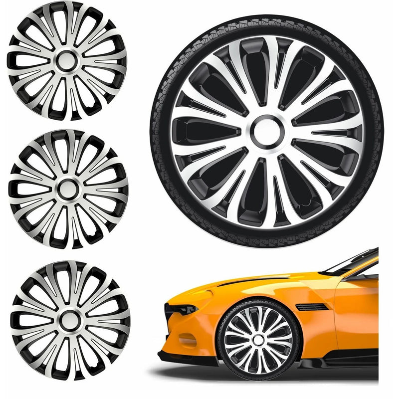 JRP 4x Wheel Trims Hub Caps 15" Silver & Black Alloy Look