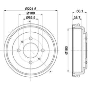 Mintex 2 x Brake Drums fits Hyundai Amica / Atoz 1998-2010 1.0 1.1