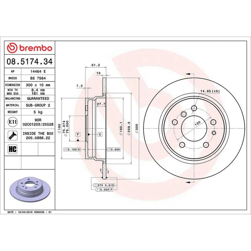 Brembo 2 x Solid Brake Discs fits BMW 5 1987-1996