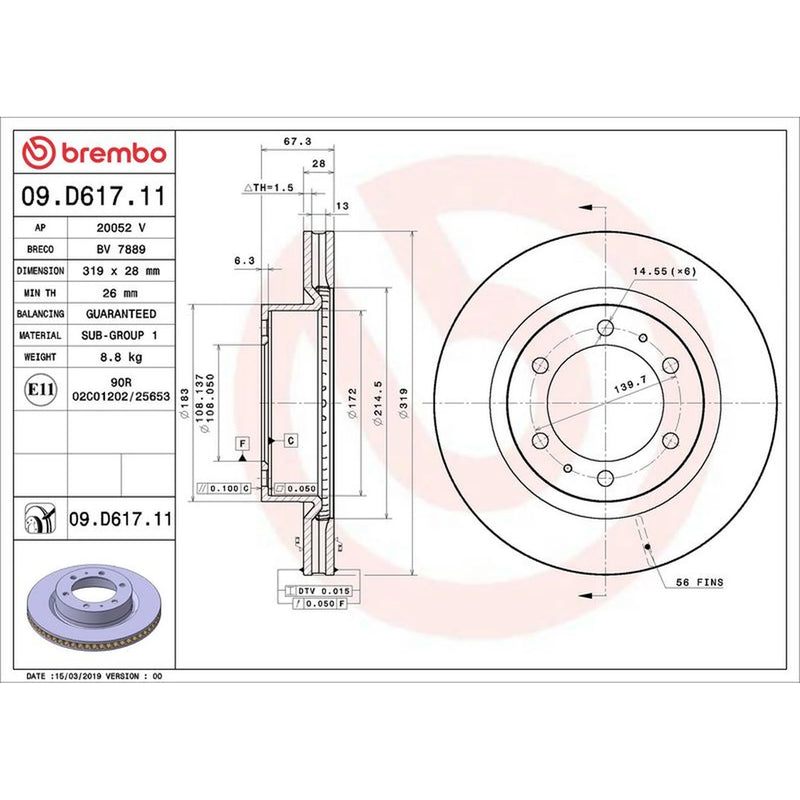 Brembo 2 x Front Brake Discs 09.D617.11-x2