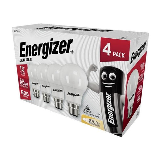 Energizer® LED BC (B22) Opal GLS Non-Dimmable Bulb, Warm White 806 lm 8.2W (Pack 4) Energizer® - NN4 Online