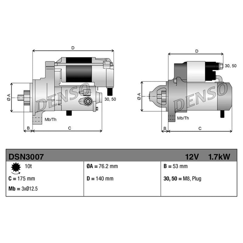 Denso Starter Motor 12V 1.7kW 10 Teeth fits Audi A3 2004-2010 1.9