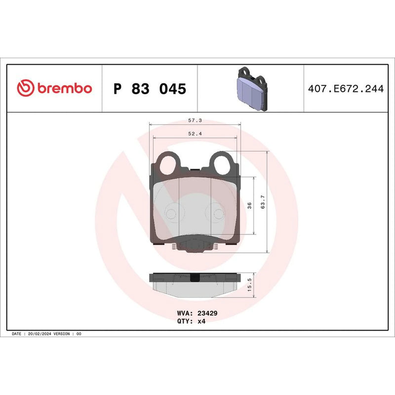 Brembo 4 x Rear Brake Pad Set fits Lexus Gs 1997-2004