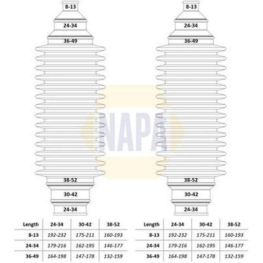 NAPA Steering Bellow Kit Front fits Abarth 500 / 595 / 695 2008 on 1.4