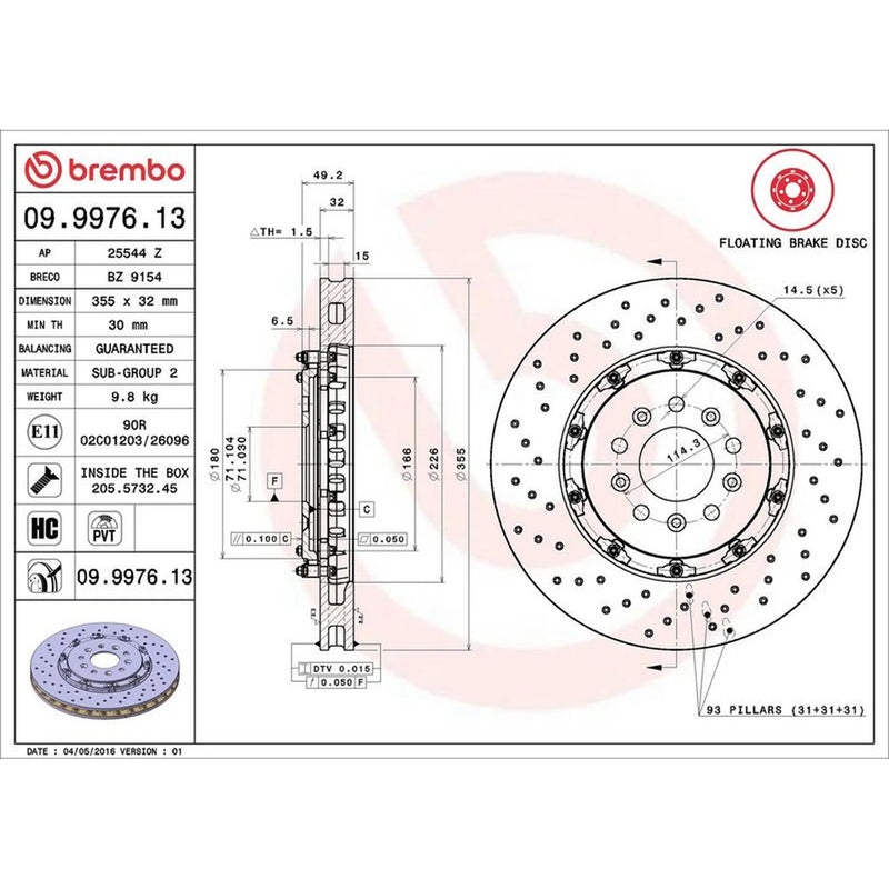 Brembo Front Brake Aluminium Brake Disc Hub Discs & Pads fits Ford GT 2003-2006