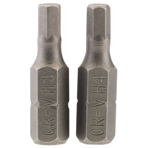 Draper Hexagonal Insert Bit, 4mm, 1/4" Hex, 25mm Long (Pack of 2) 63982 Draper - Dynamic Drive