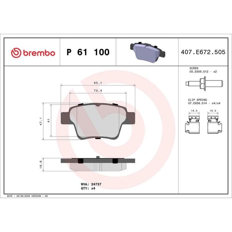 Brembo 4 x Rear Brake Pad Set fits Peugeot 207 2006-2015 1.4 1.6