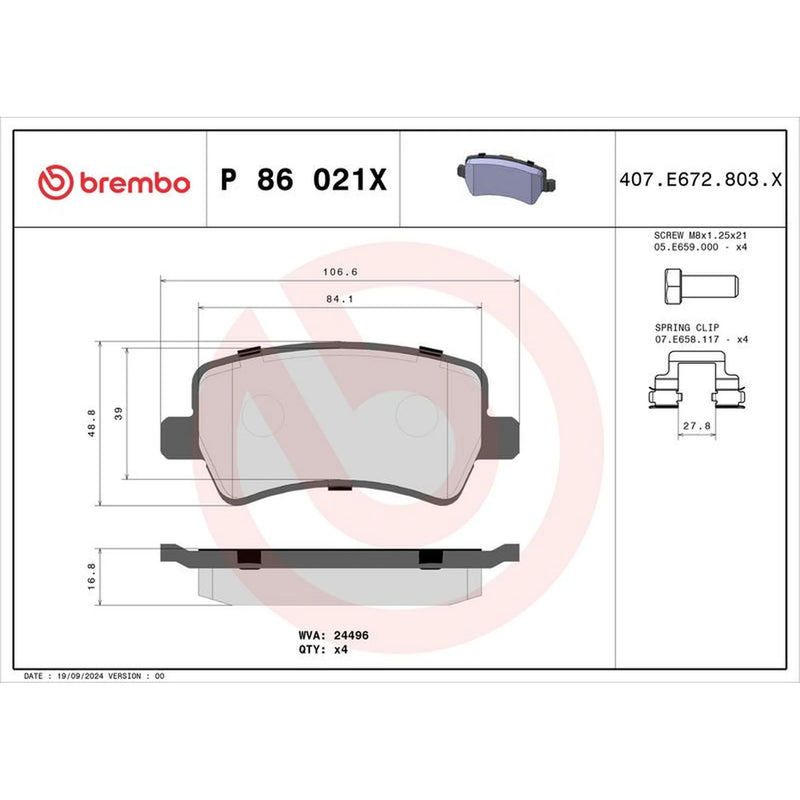 Brembo 4 x Rear Brake Pad Set fits Volvo S60 II 2010-2018 2.0 2.5 3.0