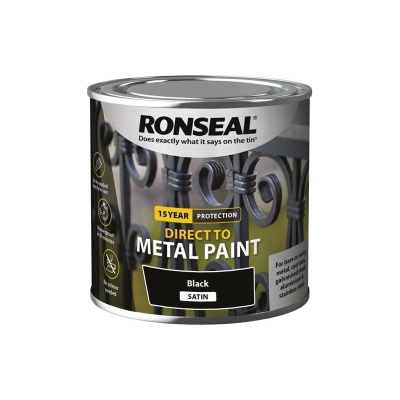 Ronseal Direct to Metal Paint Black Satin 250ml Ronseal - Dynamic Drive